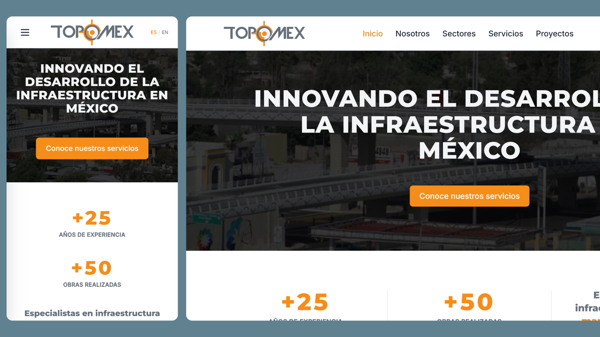 Comparison of the mobile and desktop versions of Topomex’s responsive website